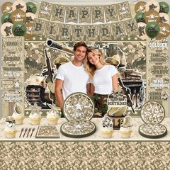 Army Military Party Decorations ,Camouflage Birthday Green, Brown, Gray