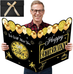 Happy Retirement Party Decorations Card for Men Women, Black Gold Large Retireme