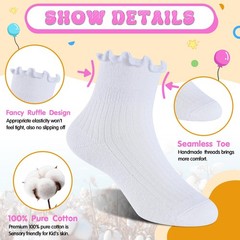 Age 3-10 Girls 100% Cotton Ruffle Socks, Cute Soft Breathable Frilly Dress So…