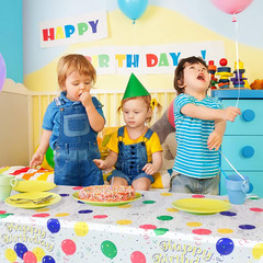4 Pcs Birthday Tablecloth Disposable Plastic, Colorful Balloons Confetti Happy B