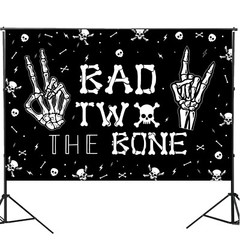 Bad Two The Bone Backdrop Banner, Skeleton Theme 2nd Birthday Decorations for…