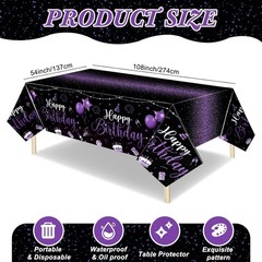 3 Pcs Oilproof Birthday Table Covers in Black Purple – Perfect for Parties!