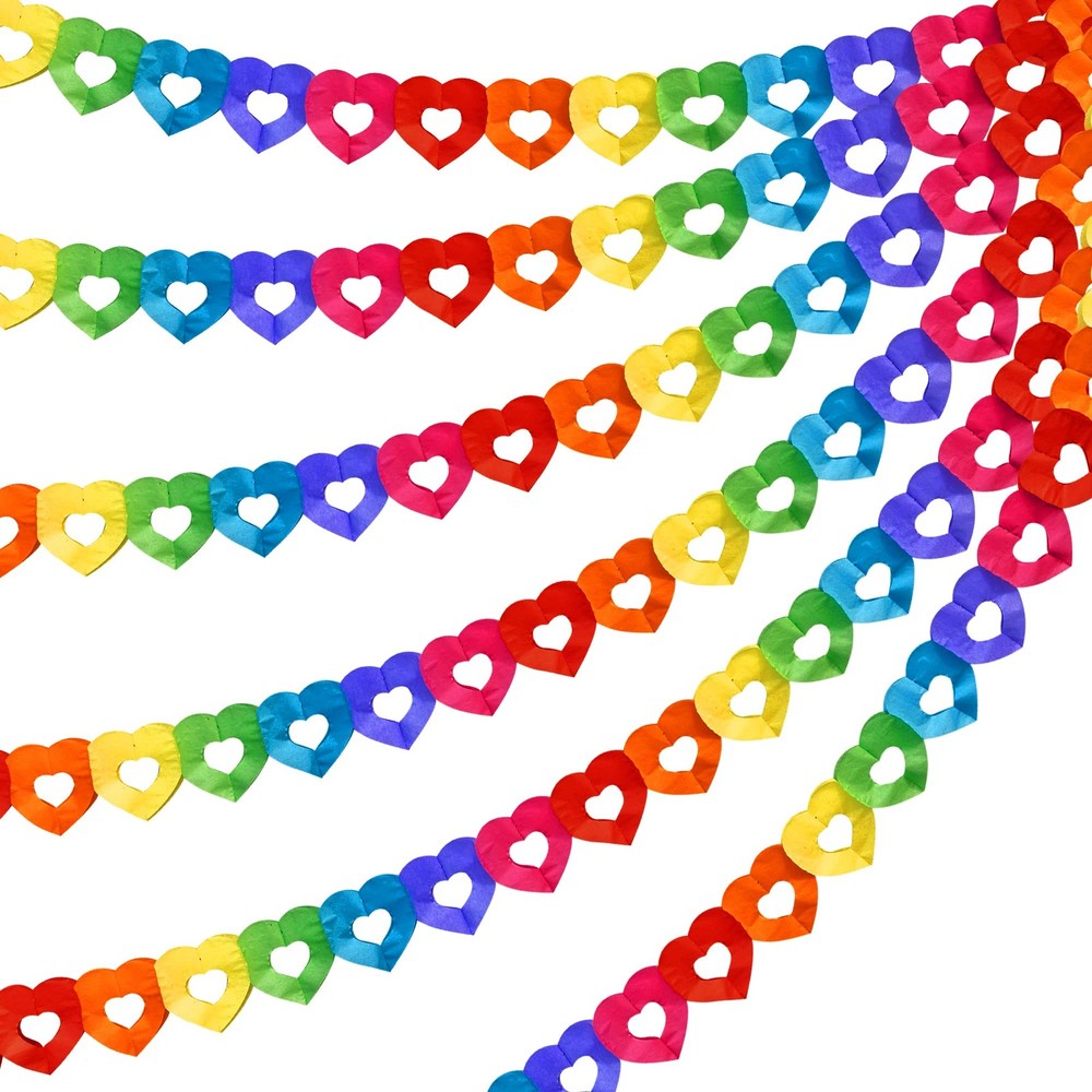 6 Pieces Colorful Rainbow Heart Banner – 60 Feet Colorful Rainbow Gay Pride P…