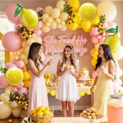 Lemonade Party Decorations Balloon Arch Kit with Lemon Banner, Pink Yellow Le…