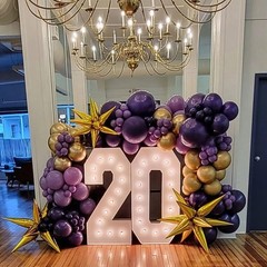 Kit De Arco De Globos Morado Oscuro Y Dorado Với Estrellas Para Aniversario