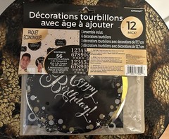 Birthday Party Decorations Black Gold Silver Add Any Age Hanging Swirls Sparkly