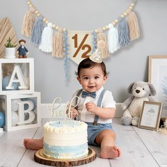 Ereniko 1/2 Birthday Boy Decorationshalf Way To One Baby Boy Decorations6