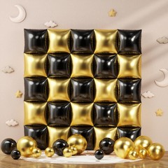 Fondo De Pared Con Globos Cuadrados Negro Y Dorado Para Ano Nuevo Fiesta