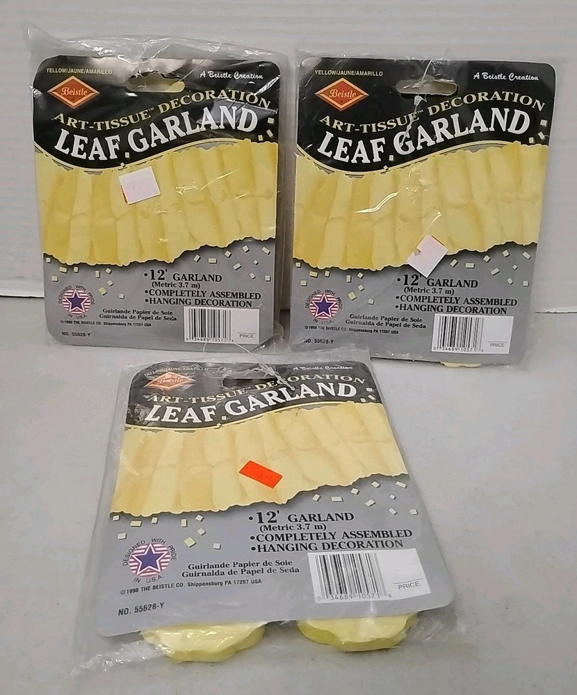 Vintage Beistle Paper Garland NOS 1998 Leaf Spring Fall Baby Bride 3x12ft Yellow