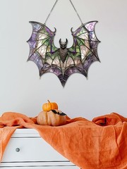 Contemporary Acrylic Bat Suncatcher Halloween Decor Home Wall Art Wreath JQ