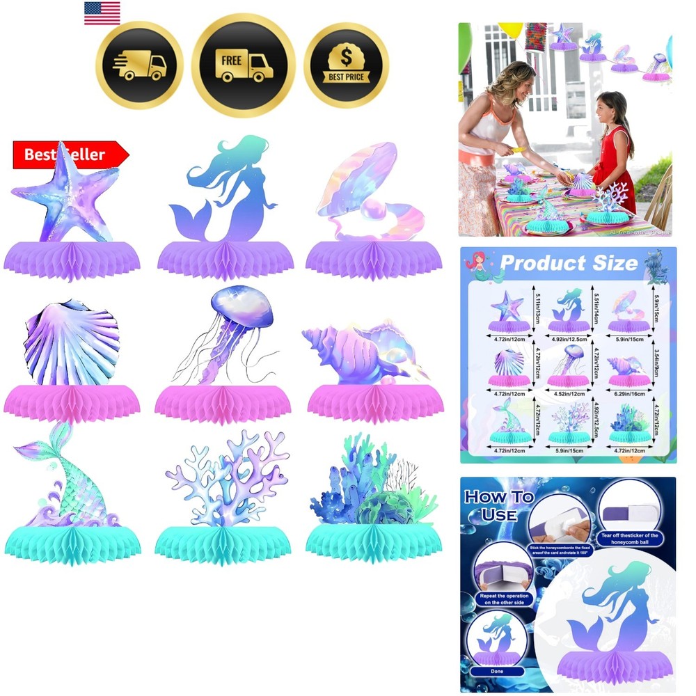 Mermaid Party Decorations Ocean Centerpieces 9pcs Honeycomb Sea Theme