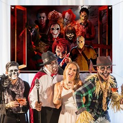Halloween Horror Backdrop Banner Decorations, Fabric Scary Birthday Party