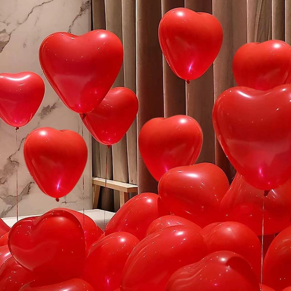 50 10-inch Red Color Heart shaped Latex Balloons for Valentines Day,Propose M…