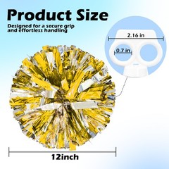 12 Pcs Cheerleading Pom Poms Bulk, Plastic Metallic Foil Cheer Hand Flowers, …