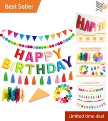 Felt Birthday Banner and Garland 4PCS Rainbow Party Decorations for Kids Adults