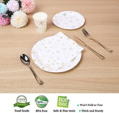 CONRADY 200 PCS Gold Star Disposable Party Dinnerware Set,25pcs Paper Plates,…