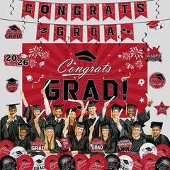 Graduation Decorations 2026 Set – Red Themed Congrats Grad Banner, Backdrop, …