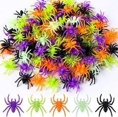 150 PCS Glow in the Dark Plastic Spider Decorations – Halloween Party Supplies