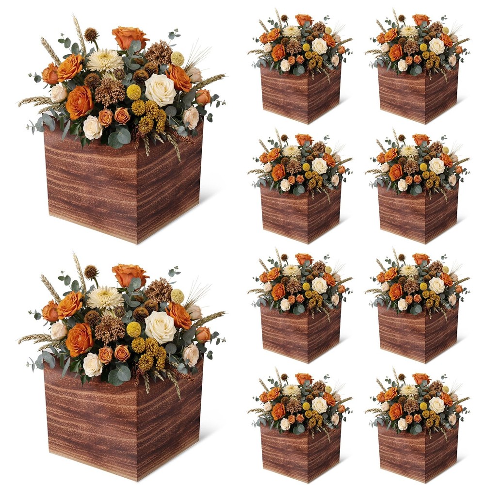 10 Pcs Rustic Wood Grain Paper Flower Boxes 7 Inch Farmhouse Baby Shower Wedd…