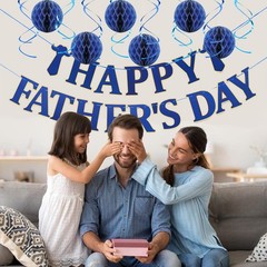 Happy Fathers Day Decorations, Father’s Day Decor Banner with Hanging Swirls, H