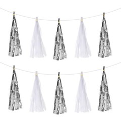 20Pcs Bright Silver White Tassel Garland Banner with Rope