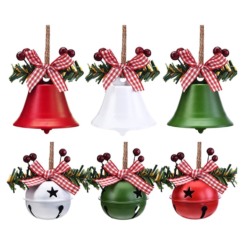 Cute Christmas Bells with Holly Tree Ornaments Hanging Party Decor 6x