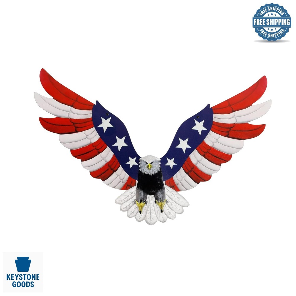 23.6″ Patriotic Eagle Wall Art – 4th of July Metal Wall Sculpture