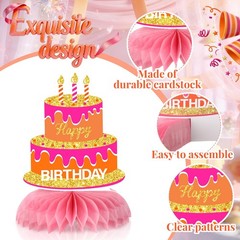 12 Pcs Orange Pink Birthday Decorations Honeycomb Centerpieces