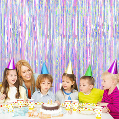 2Pc 3X8.3Ft Shiny Metallic Tinsel Foil Fringe Curtain Party Photo Booth Decor