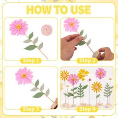11 PCS Felt Flowers Decorations Daisy Centerpieces Wooden Base Pastel Decor