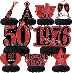 9Pcs 50Th Birthday Decorations Red and Black 50Th Birthday Party Decorations for