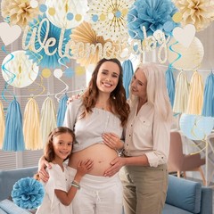 Vztipki Light-Dusty Blue Boho Baby Shower Party-Decorations Beige Champagne Boy