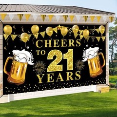 Happy 21st Birthday Banner Decorations, Black Gold Cheers to 21 years Backdro…