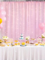300 LED Warm White Curtain Lights 118x85in Sheer Wedding Backdrop Set