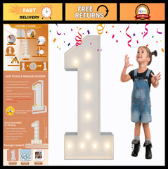 3FT Light Up Numbers & Letters, DIY Marquee Decor for Birthdays, Weddings & Anni