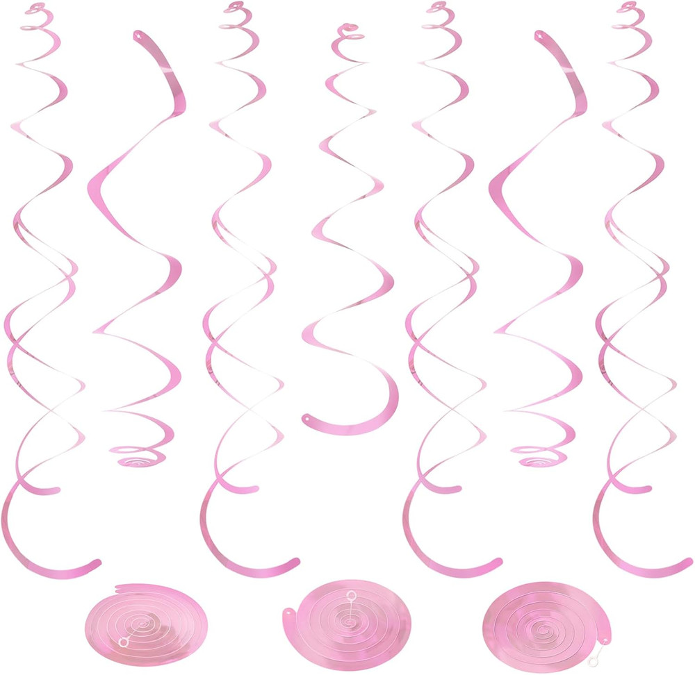 24 PCS Pink Hanging Swirl, Sparkle Ceiling Hanging Decorations, Plastic Streamer
