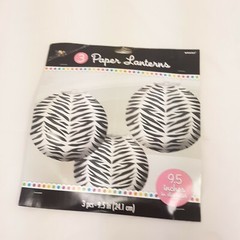 9.5″ ZEBRA PRINT PAPER LANTERNS (3 PACK) ~