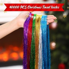 40000 PCS 19.7 Inch Multicolor Tinsel Icicles Christmas Tree Foil Fringe