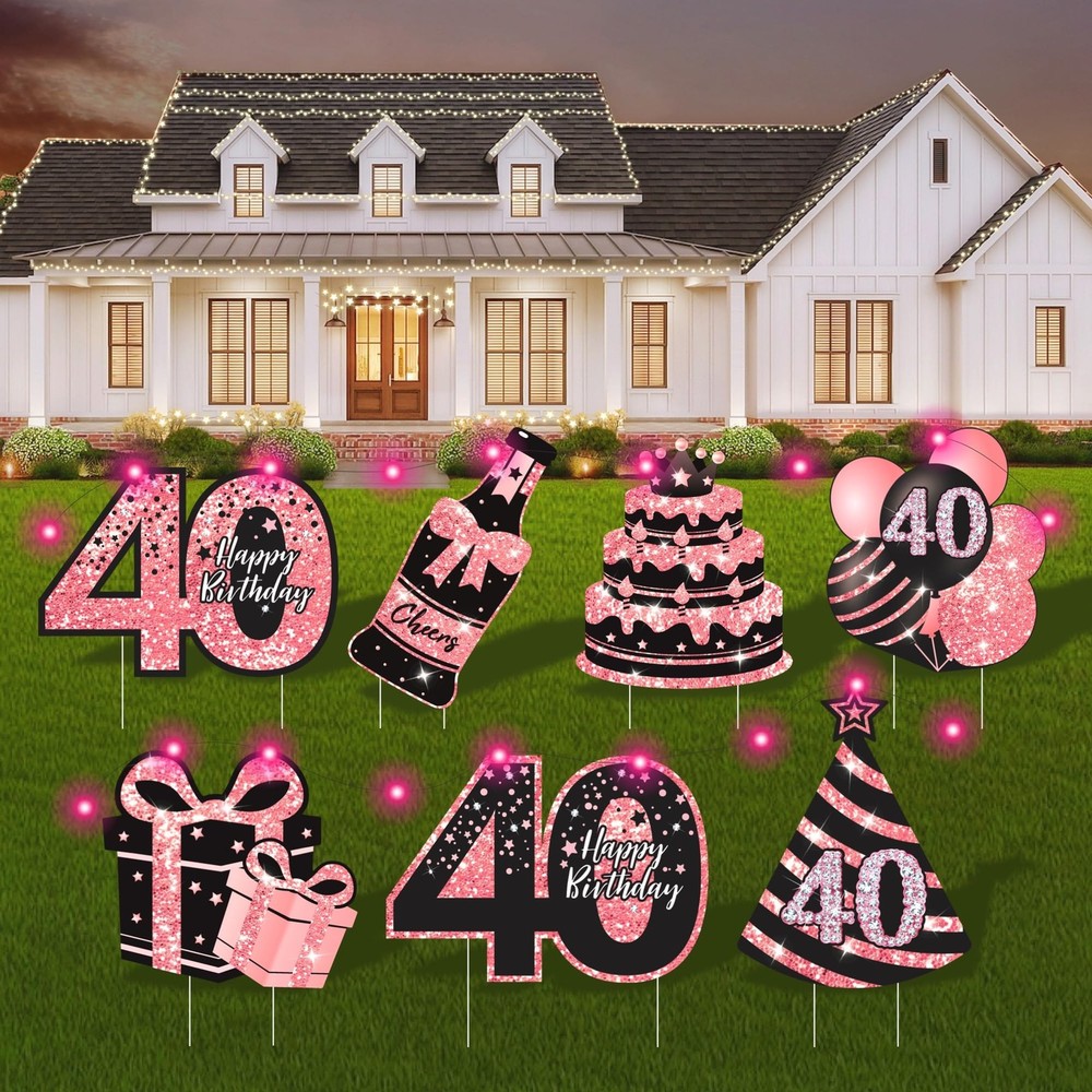40th Birthday Decorations for Women – 7 Pcs 15 inches x 11 inches, Pink