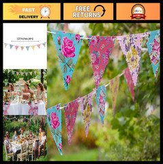Vintage Floral Paper Bunting 13ft – Tea Party Decorations, Birthday & Baby Showe