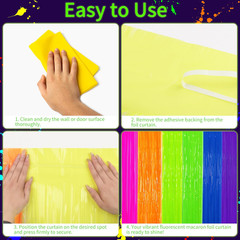 Glow in the Dark Tinsel Curtains 2 Pack – 3.3X6.6Ft Fluorescent Party Backdrop