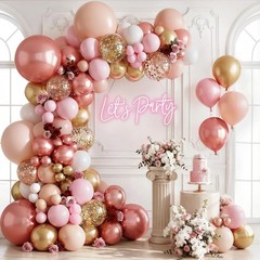 Rose Gold Pink Balloon Garland Kit, Pastel Pink Gold Metallic Nude White Ball…