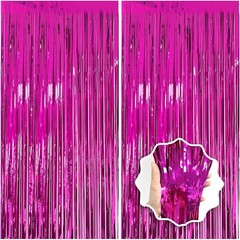2 Pack Hot Pink Tinsel Fringe Curtain Backdrop Party Photo Booth Decorations New