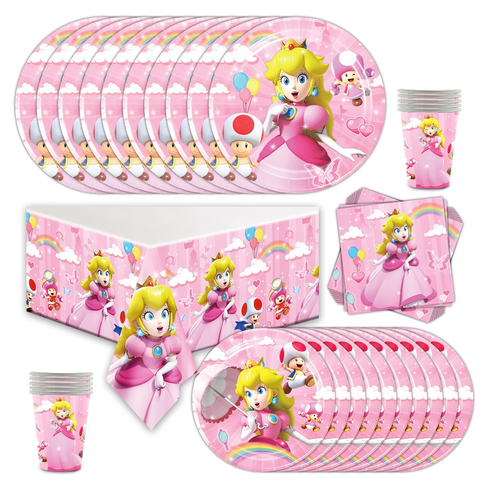 Princess Peach Birthday Decor Party Supplies Set Plates Cups Tablecloth Napkins
