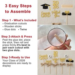 20-Pack Double Sided 2026 Graduation Party Centerpiece Sticks with 32.8ft Twi…