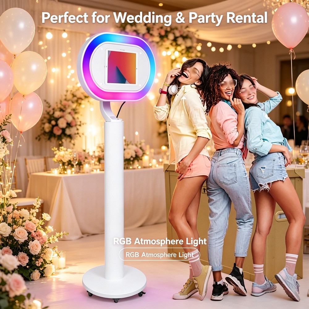 iPad Photo Booth Stand RGB Ring Light Adjustable Head Fit 10.2″-13″ iPad Party