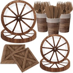 Western Wagon Wheel Party Disposable Tableware (Plates, Napkins, Forks, Knives)