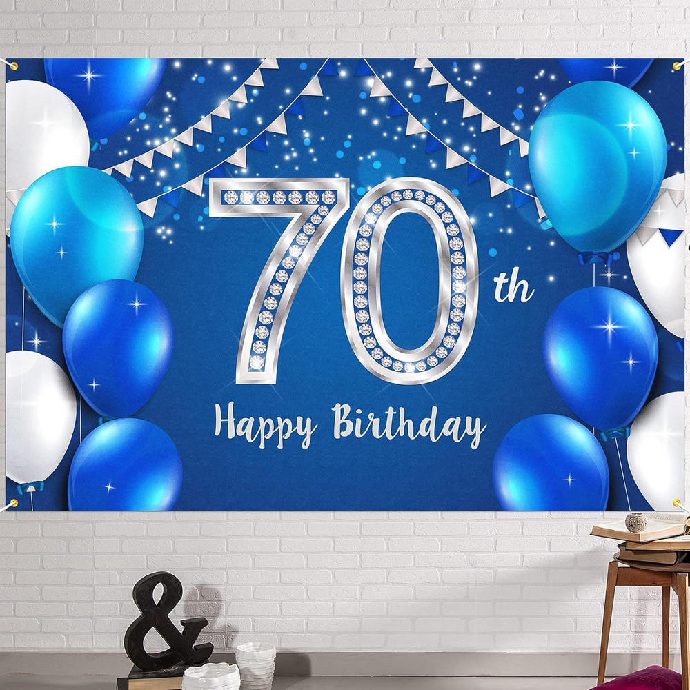 6x4ft Happy 70th Birthday Banner Backdrop – 70 Years Old Birthday Decorations Pa