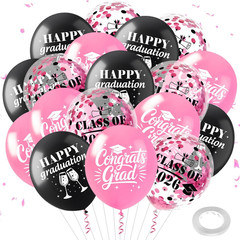 Graduation Balloons Decorations 24Pcs Black Pink Class of 2026 Grad Latex