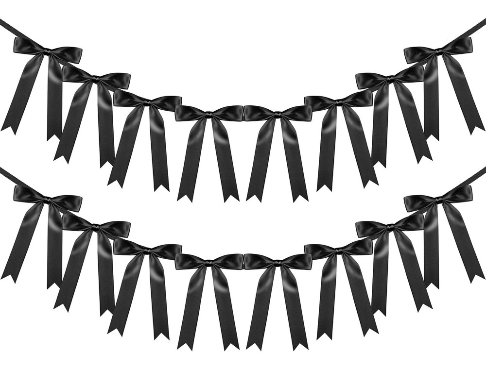 Senqiclound 2 Pack Large Bow Garland Banner, 6.7ft Pre-Strung Satin Ribbon De…